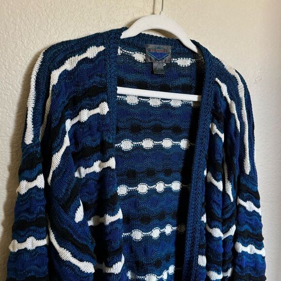 Vintage‎ Chunky Tundra Knit Cardigan Sweater Sz Large Oversized in Blue - Picture 1 of 6